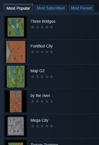 A selection of the user-generated maps available via Steam Workshop.